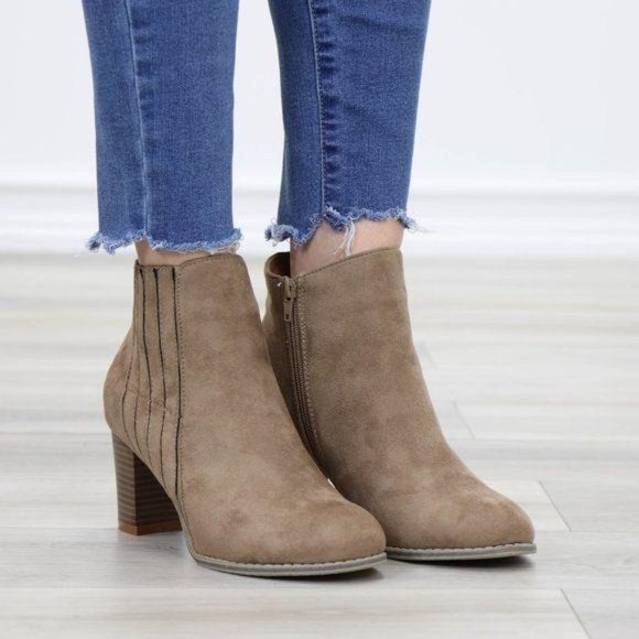 Faux Suede Bock Heel Ankle Bootie - Picture 3 of 13